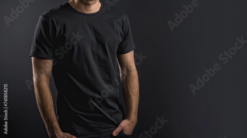 t-shirt mockup designs branding. man wearing a blank black t-shirt.