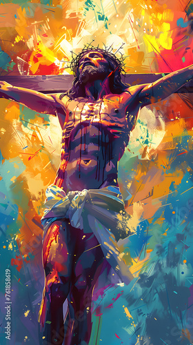 Jesus and cross oil painting illustration photo