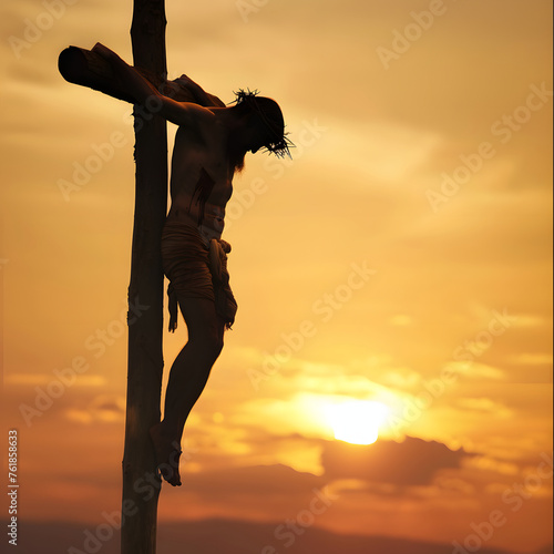 Crucifixion of Jesus at sunset © xavmir2020