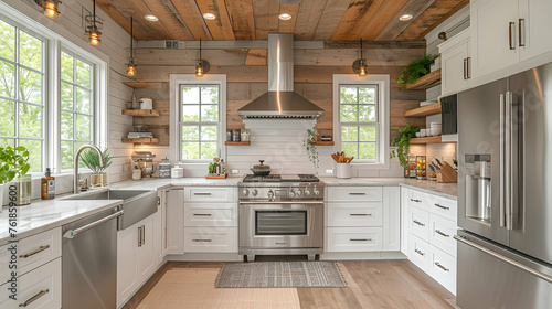 Mountain house kitchen - rustic - stainless steel appliances - stylish design and decor - vacation home 