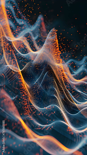 Technology digital wave background concept.Beautiful motion waving dots texture with glowing defocused particles. Cyber or technology background. AI generated illustration