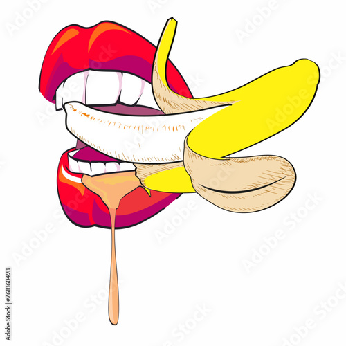 Design for a red-lipped breeder enjoying a banana. Sexy illustration.