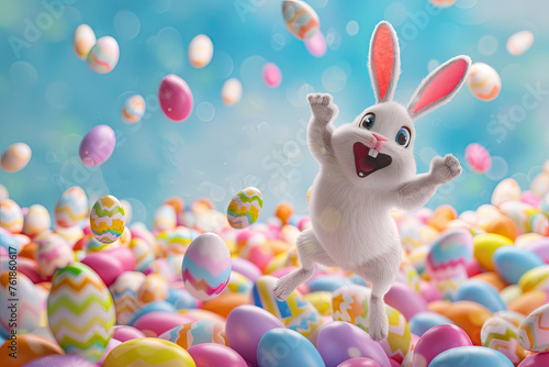 Cute Easter Bunny Jumping i...