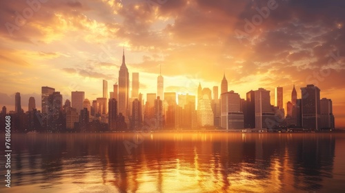 The New York City skyline emerges, bathed in the evening's golden hues, framed by its iconic skyscrapers © Orxan
