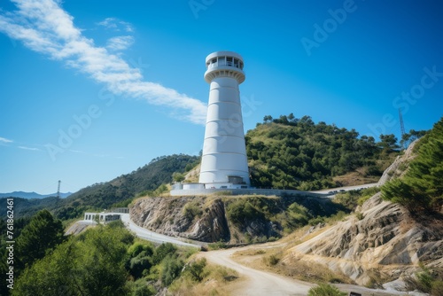 White Lighthouse Perched on Hill