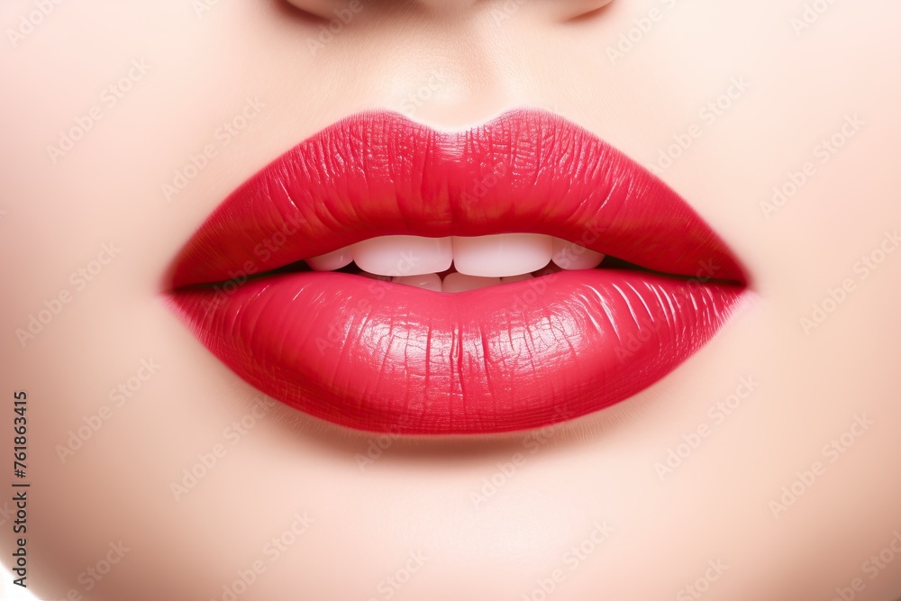 Obraz premium Photorealistic female lips with red lipstick