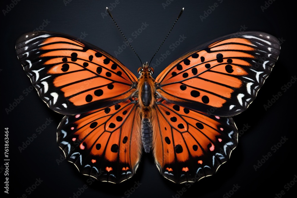 Fototapeta premium Beautiful butterfly on a black background. Bright insect