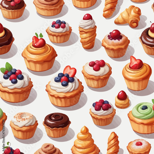 Pastry and Cake Cartoon Design Very Delicious