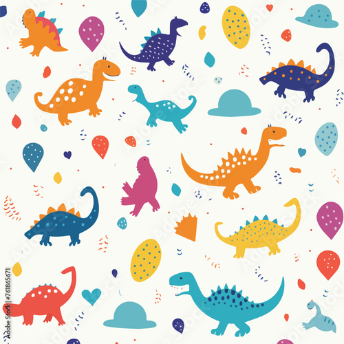 Playful dinosaurs and footprints pattern illustrati