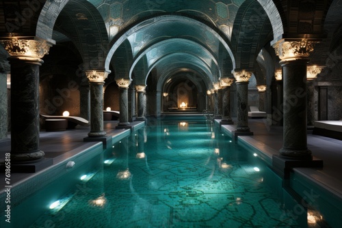 Grand Indoor Swimming Pool With Columns