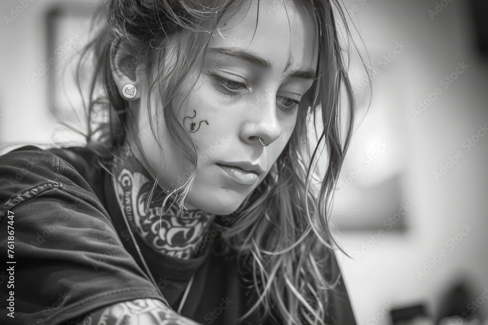 Woman With Face and Neck Tattoos Woman With Face and Neck Tattoos