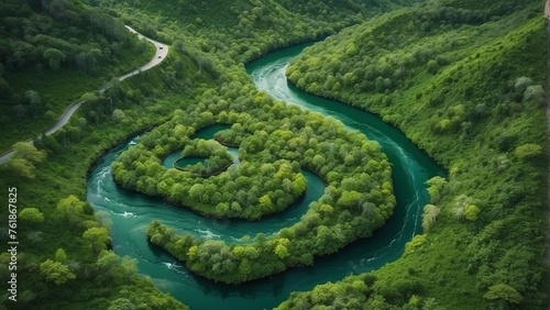 Birds view of a winding river 