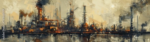 Circular Industrial Landscapes feature abstract earthy tones in sustainable processes, harmonizing with nature's hues.