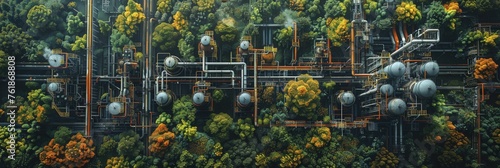Eco Industrial Parks. Aerial Abstract View of Symbiotic Industrial Processes