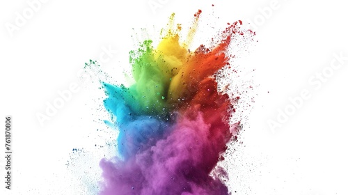 Colorful Rainbow Holi Paint Color Powder on White Background. Explosion, Splash, Creative, Spray, Coloured, Abstract, Dust, Colors, Isolated 