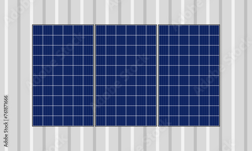 Polycrystalline solar cell panel on metal sheet roof. Vector Flat Illustration.