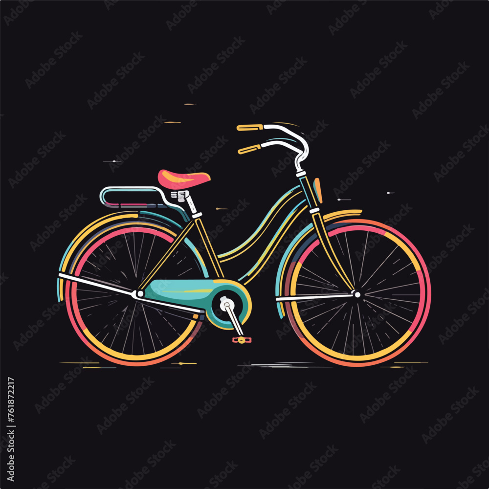 Retro bicycle in colors stylized design over black