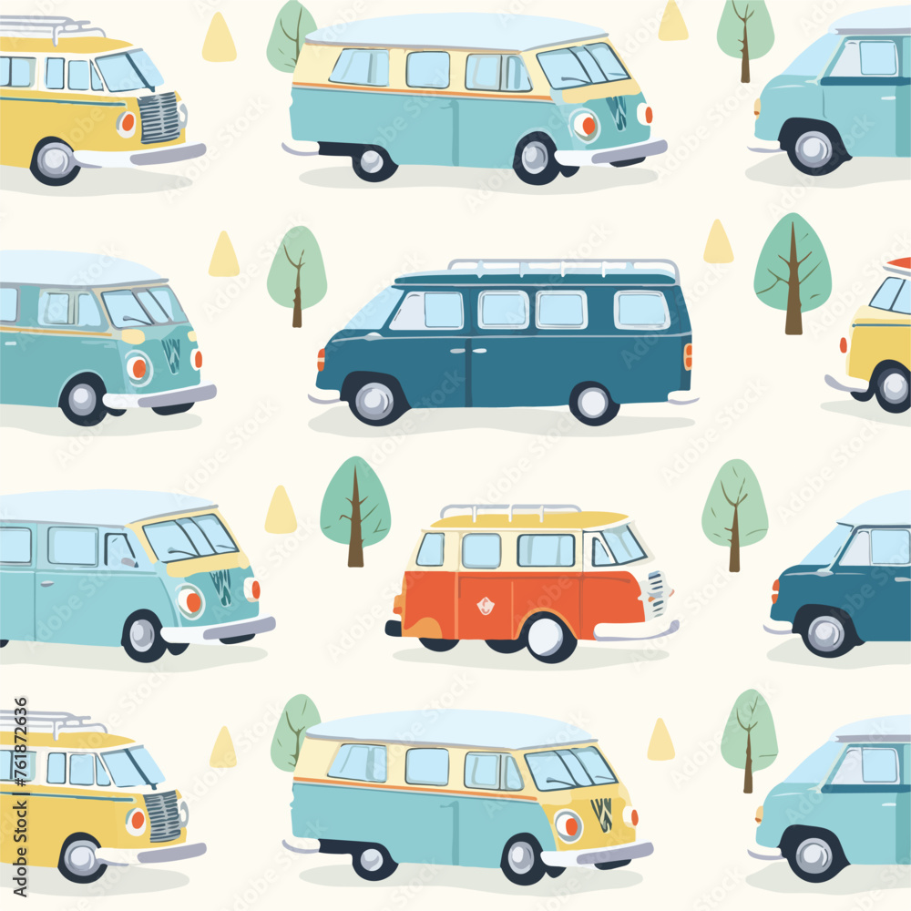 Retro camper van pattern illustration ideal for tra