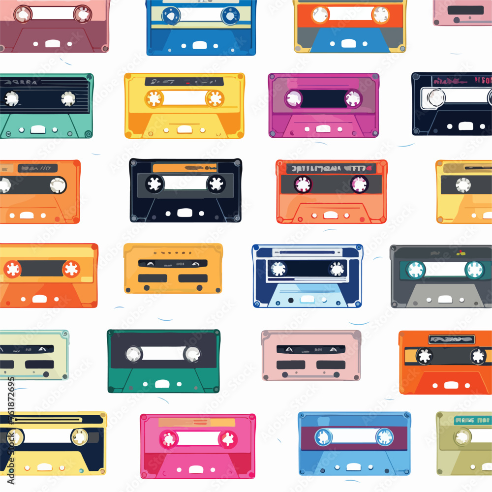 Retro cassette tapes and music notes pattern illust