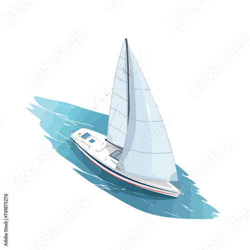 Sailing yacht on the open sea top view vector illus