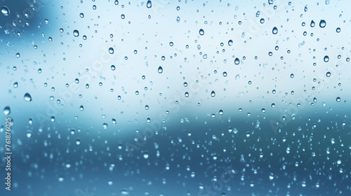 Close-up of Raindrops on Glass with Blue Background