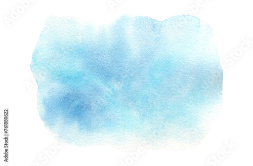 Tender light sky blue and turquoise watercolour textured stain. Abstract teal watercolor blob for water splash or cloud concept, nature cloudscape background