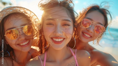 Radiant women, bathed in sunset's glow, embody mental stability and self-care. Their smiles resonate with mindfulness, promoting mental wellness in a changing world.
