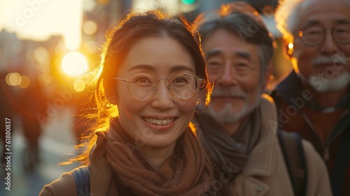 Amid golden sunset glow, middle-aged faces radiate genuine joy, symbolizing mental stability, mindfulness, self-care. This image champions mental health dialogue, fostering acceptance, understanding. 