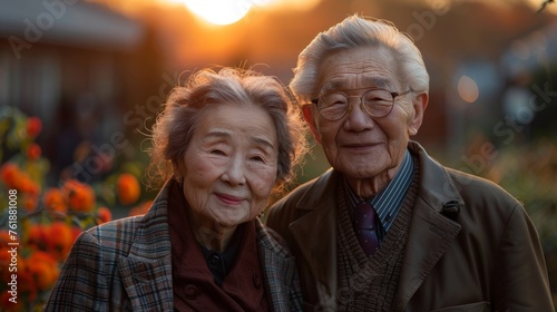 Radiant elderly faces bask in the sunset glow, exuding joy and contentment. Their smiles speak volumes of inner peace, embodying mental wellness at its finest. 