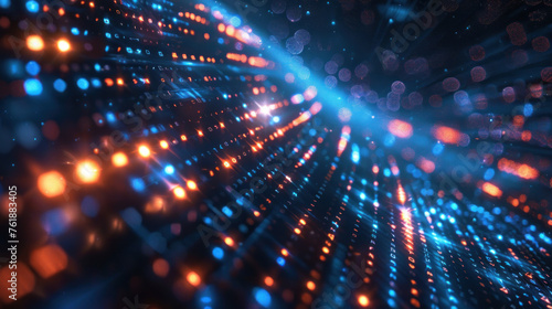 Glowing digital data tunnel in binary code for a tech concept backgroundFestive party background with sparkling disco lights and a blurred blue glow © Panisa