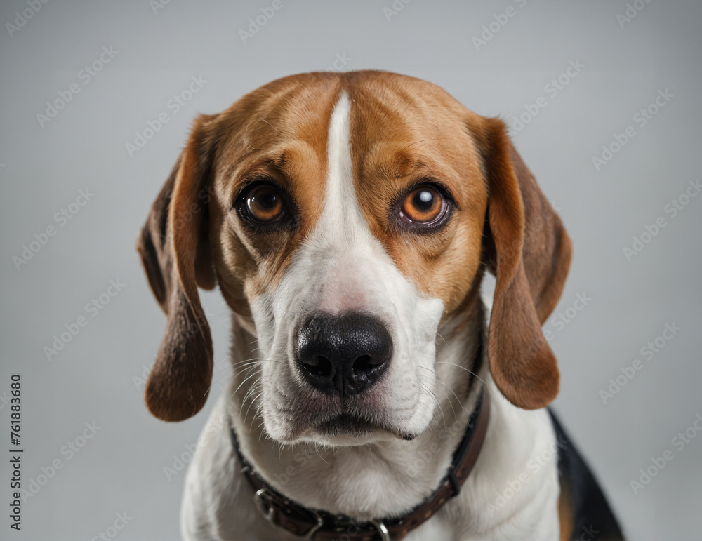 portrait of Beagle dog on gray background.