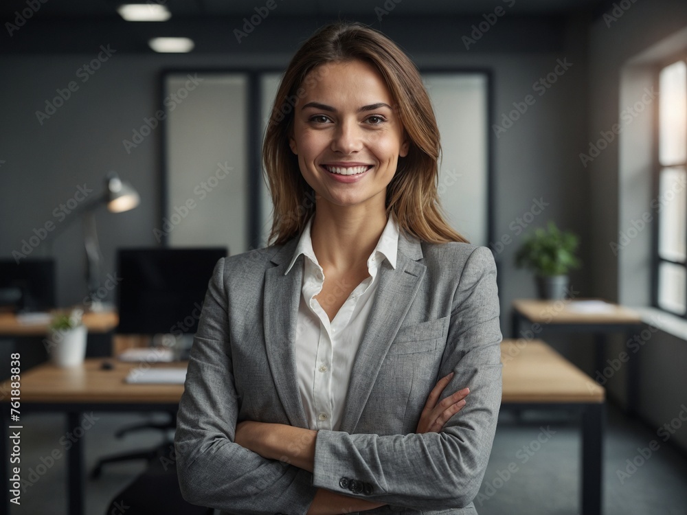 happy business woman in casuals at office happy business woman in casuals at office