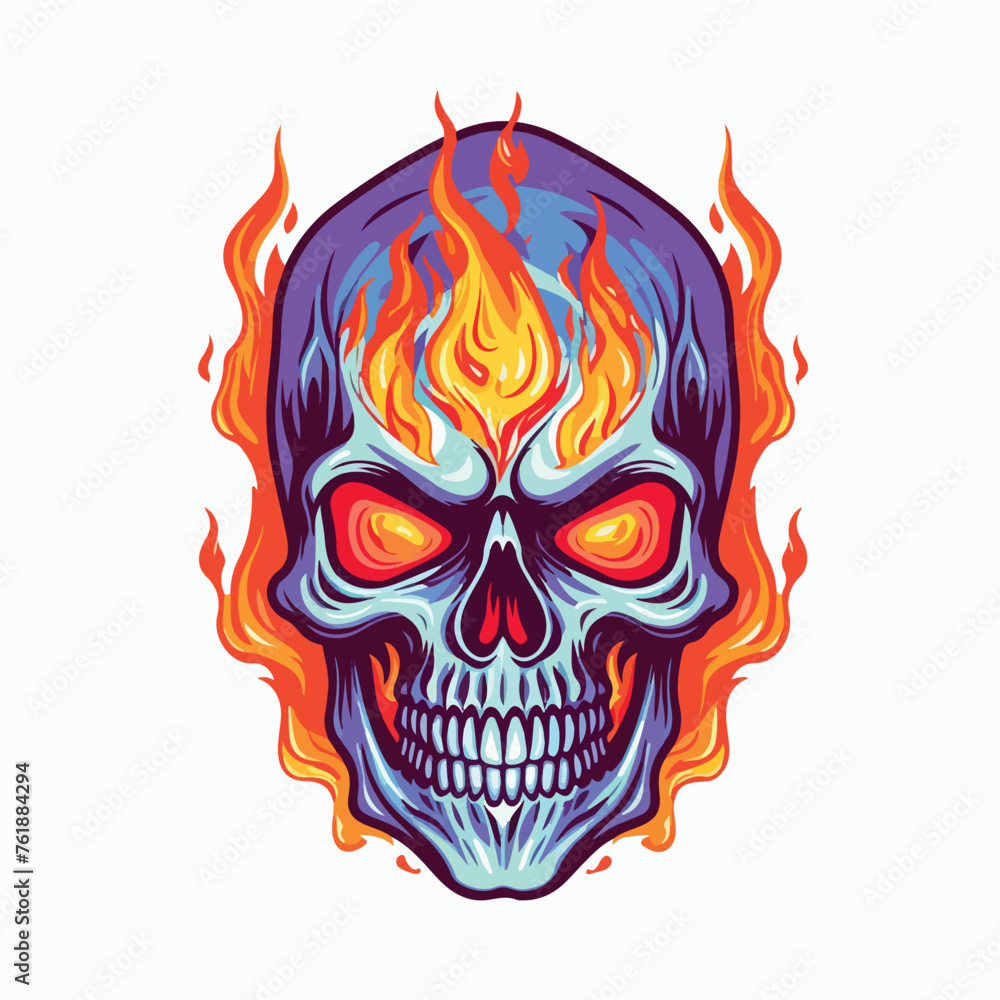 Skeleton head with fire in the eyes illustration fo