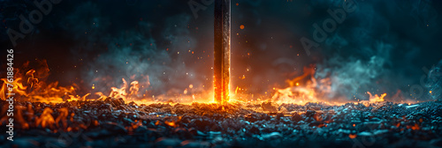  A flaming sword stuck in a stone. Flames and smo ,
Illustration of sword
 photo