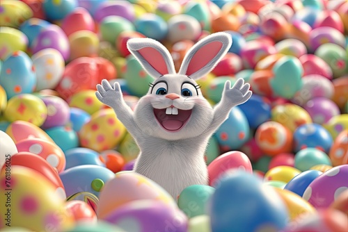 Cute Easter Bunny Jumping F...