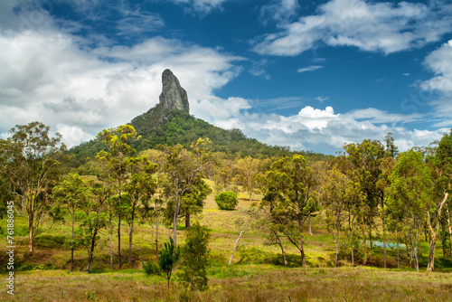 Mount Coonowrin, nestled in the Glasshouse Mountains of Queensland, Australia, boasts majestic peaks and stunning panoramic views. Explore its rugged beauty and rich biodiversity photo