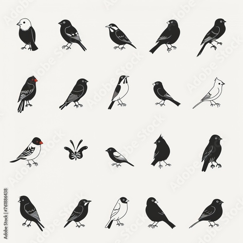 Collection of Black and White Bird Illustrations