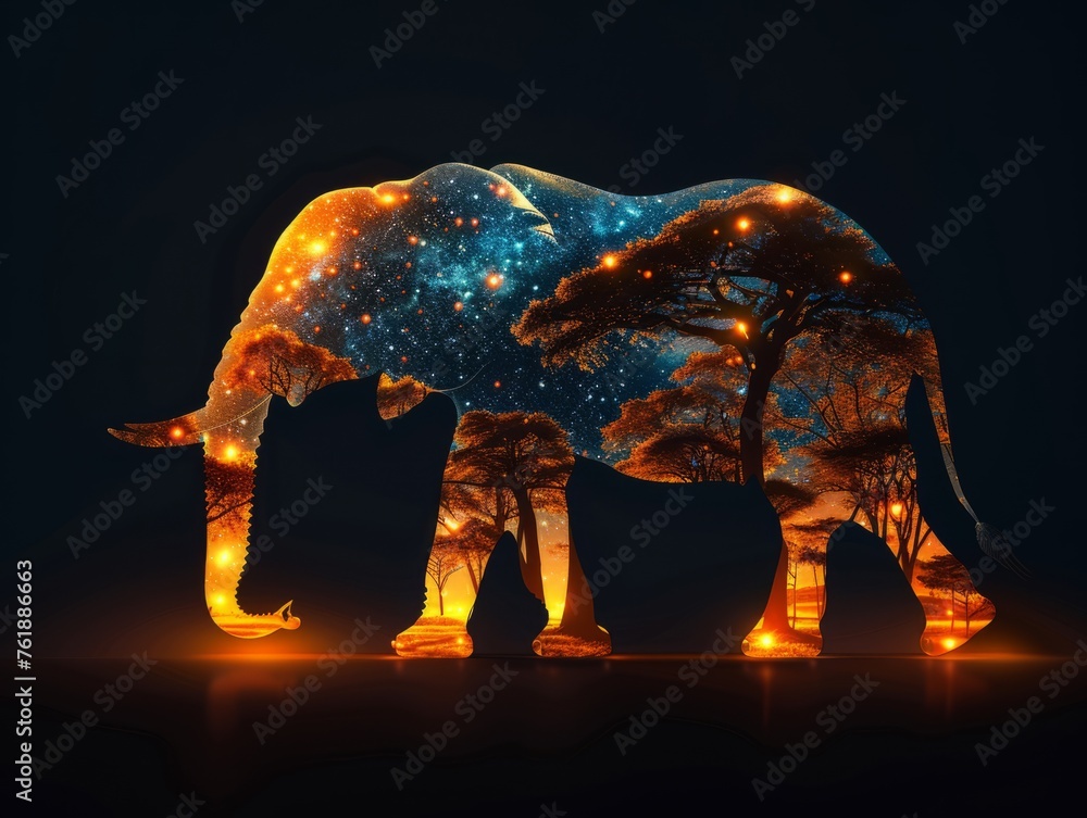 Obraz premium Celestial Elephant with African Savanna Overlay