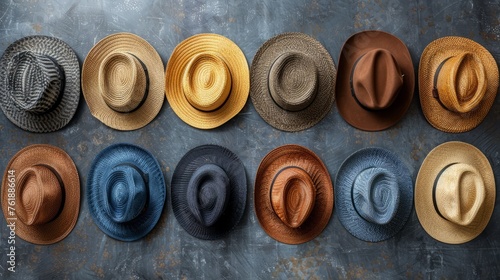 Diverse Collection of Stylish Hats on Blue Background