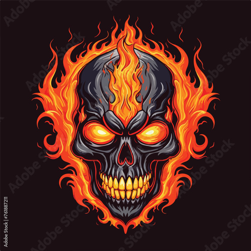 Skull head with fire. illustration for t shirt post