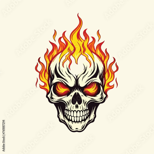 Skull head with fire. illustration for t shirt post