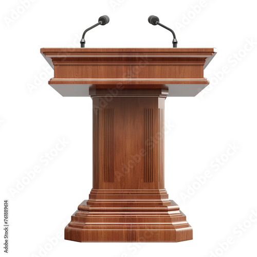 podium with microphone on white transparent background