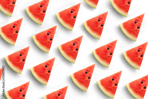 Watermelon pattern slices on white background.