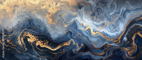 Abstract Marble Texture, Blue and Gold Swirls