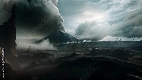 Apocalyptic landscape surrounding a recently erupted volcano. photo