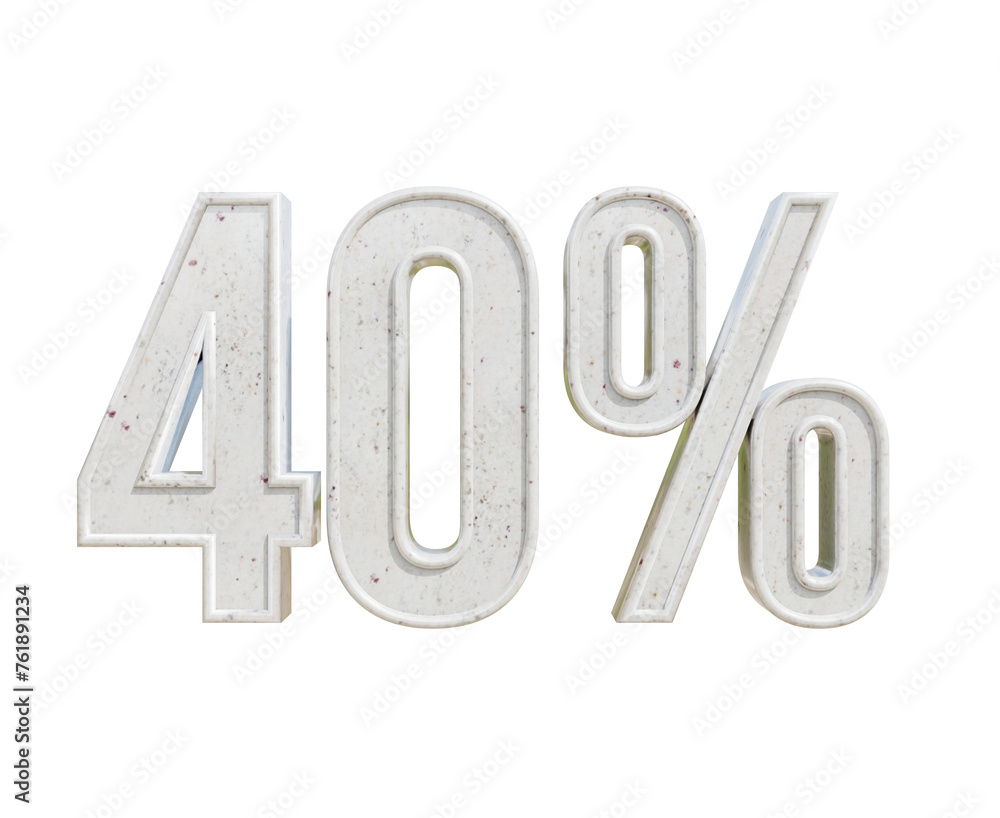 40 number percent text white color 3d illustration render on transparent background 40 number percent text white color 3d illustration render on transparent background