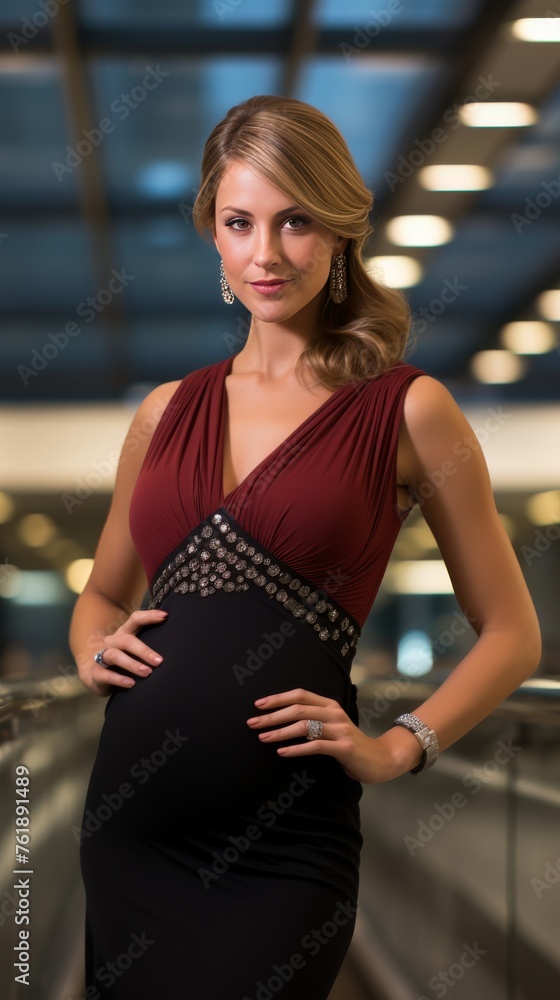 Fototapeta premium Pregnant Woman in Black and Red Dress