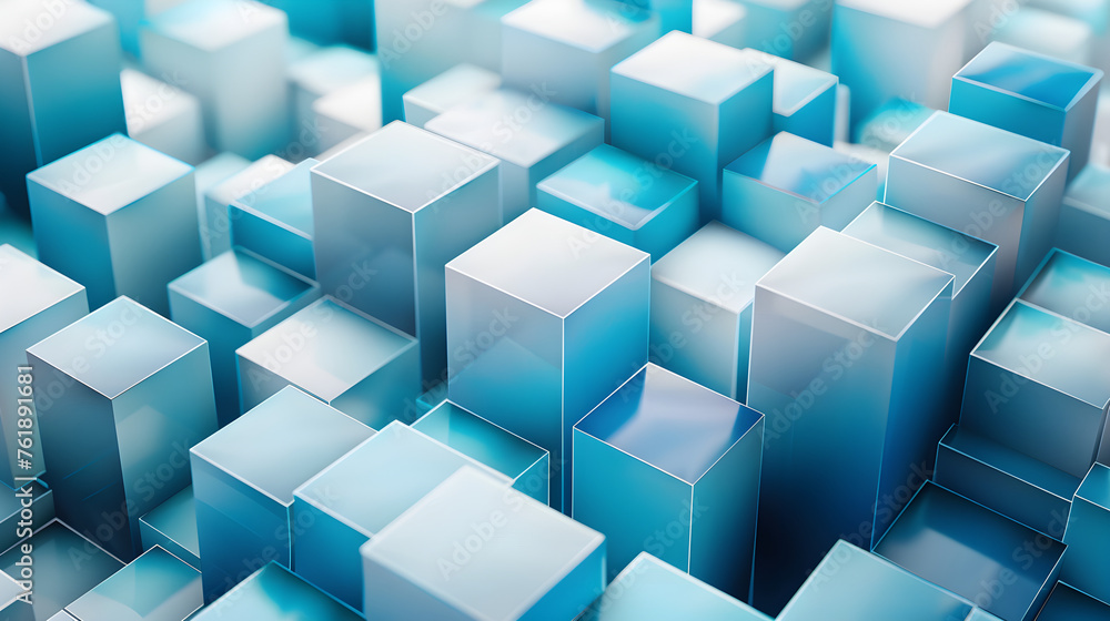This design features a rectangular shape composed of layers in OP Art style, incorporating regular, isometric, same-sized solid geometry to create a tile effect, highlighted by a light blue color grad This design features a rectangular shape composed of layers in OP Art style, incorporating regular, isometric, same-sized solid geometry to create a tile effect, highlighted by a light blue color grad