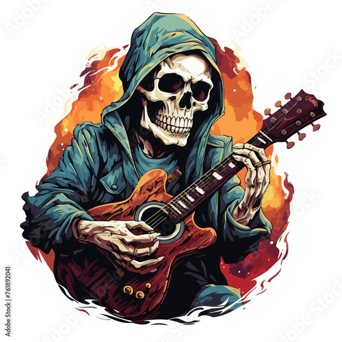 Skull playing a guitar illustration. Vector graphic