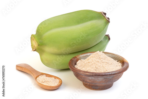 Banana or Cultivated banana and powder isolated on white background. photo